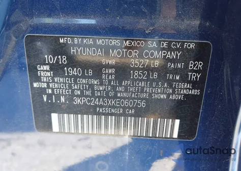 2019 Hyundai Accent Sel z USA, uszkodzony, nr VIN 3KPC24A3XKE060756